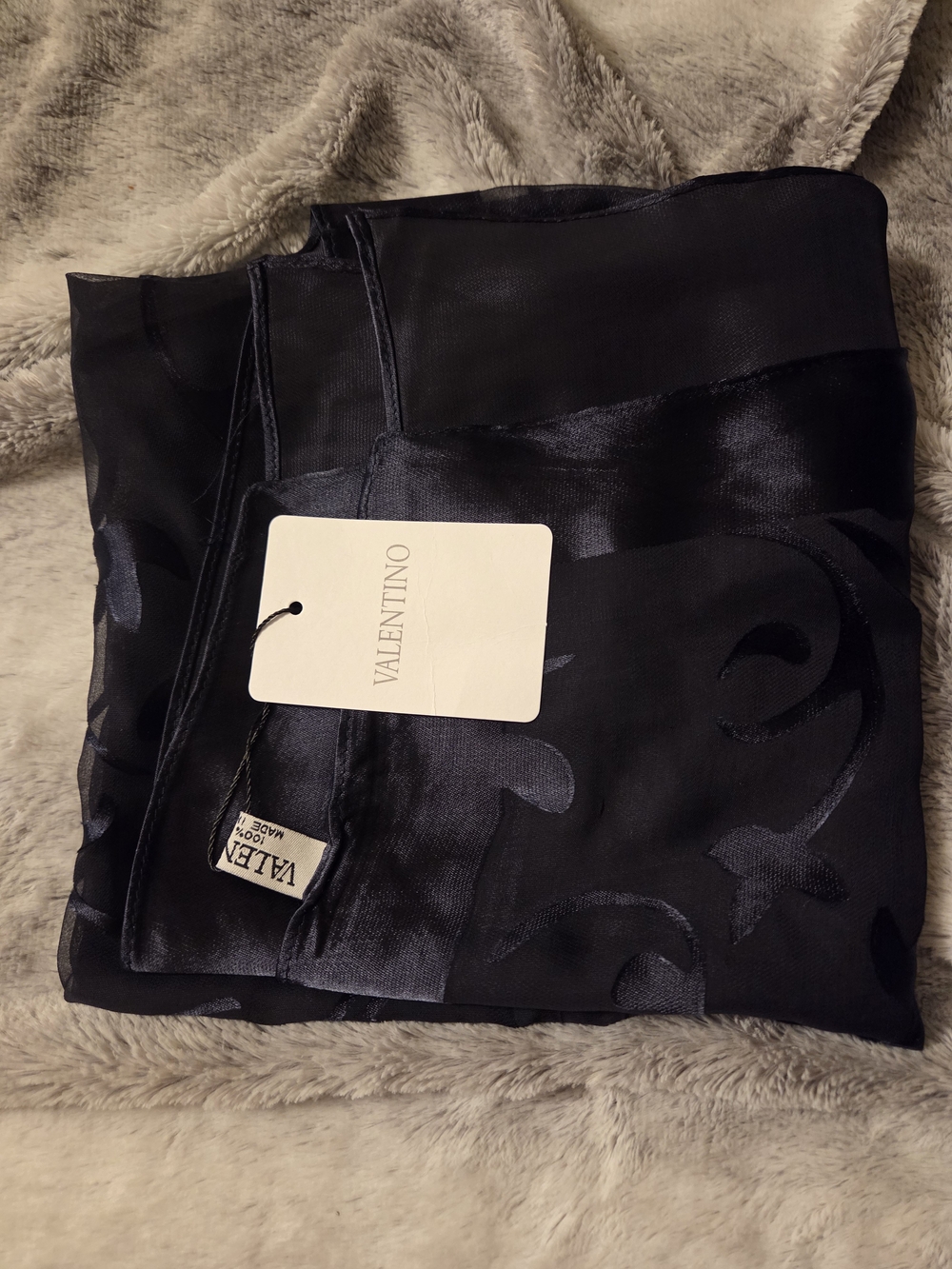 Valentino Navy Sheer Scarf with Scroll Motif NWT - Picture 7 of 7